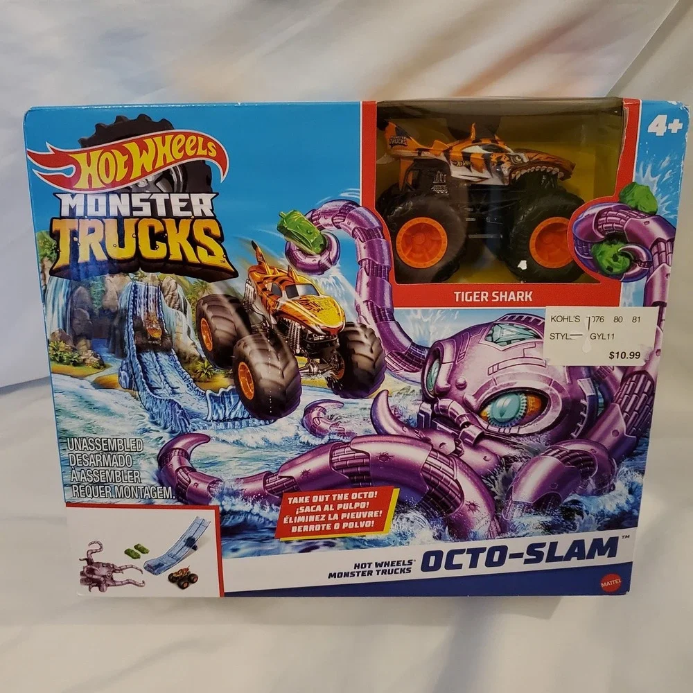 Hot Wheels Monster Trucks Octo-Slam Playset w/ Tiger Shark‎ – New